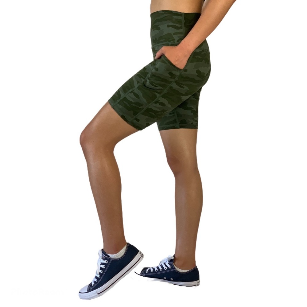 Green Camo -Palm Springs High Waisted Biker Shorts
